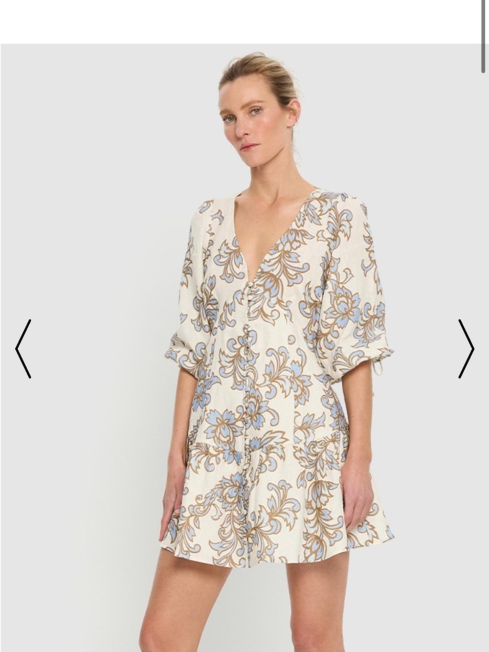 Joie Linen blend Cream Floral V-Neck Mini Dress L NWT